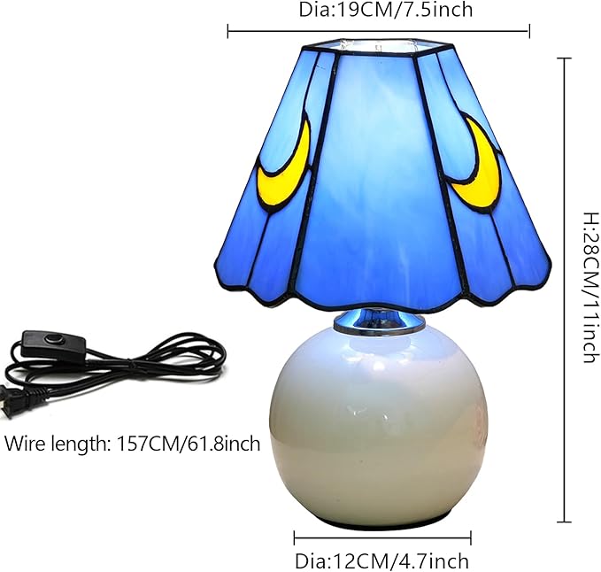 Mushroom Lamp Tiffany Stained Glass Moon lamp Cute Small Bedside Table Lamps for Living Room Home Decor,Girls Women Birthday Christmas Thanksgiving Day Gift,Blue