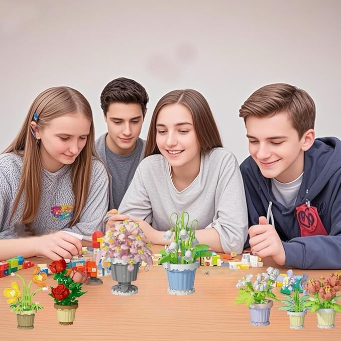 Party Favors for Kids, Tiny Plants Mini Flowers Building Blocks Set for Classroom Prize, Flowers Building Toy, Birthday Gifts for Boys Girls (Convallaria majalis+Chlorophytum comosum)