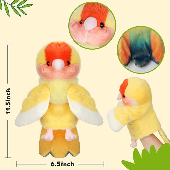 Easfan Yellow Parakeet Parrot Hand Plush Puppet Cute Bird Interactive Storytelling Cute Soft Plush Toy Creativity and Imagination Easter Christmas Birthday Gifts for Toddlers Kids,11.5’’