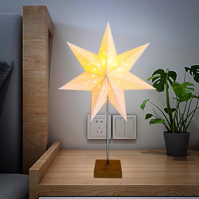 Bedside Table Lamp Paper and Chrome Standing Lamp Room Decoration Festival Lantern Light Nightstand Desk Lamp Bedroom Dresser Living Kids Room College Dorm Coffee (White, 24.8"x16.9"x7.09")