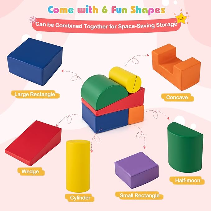 HONEY JOY 6-Piece Climb and Crawl Playset, Soft Climbing Foam Block Activity Play Structure Gym Equipment for Infant Baby, Color Coordination, Waterproof Indoor Climbing Toys for Toddlers (Navy)
