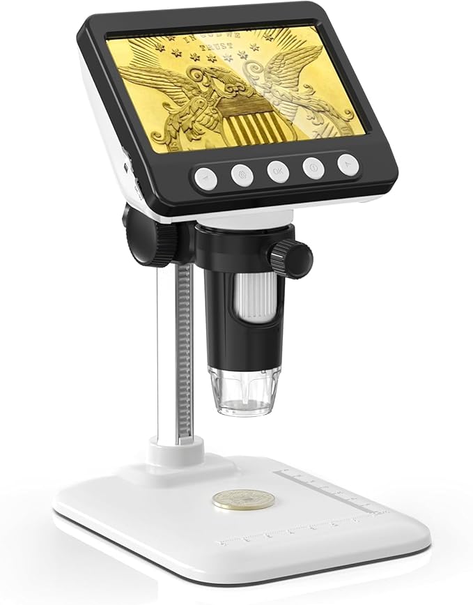 Coin Microscope for Error Coins, 4.3 inches 1080P LCD Digital Microscope, 50x-1000x Magnifier with 8 Adjustable LED Lights, PC View, Compatible with MacOS Windows for Adults Kids