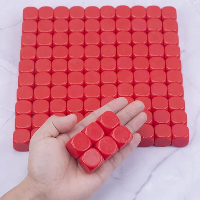 22MM Rounded Blank Six Sided Dice Lianshi Teaching Created Sesources Game Teaching Plastic Cubes Four Colors Choosable (100Pcs, Red)