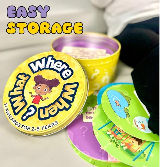 What Where When Conversation Flash Cards for Toddlers 2+ Years - Speech Therapy Materials - 50 Double Sided Flashcards - Learn to Talk, Social Skills & Emotional Learning Activities, by Pidoko Kids