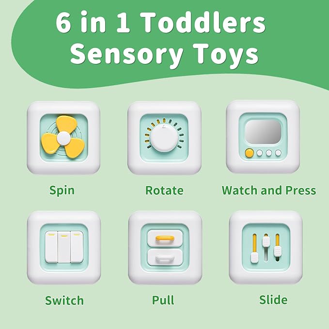 Activity Cube Montessori Toys for 1 Year Old, Sensory Toys Busy Board for Babies 6-12 Months, Car Travel Airplane Toys for Toddlers 1-3, Birthday Gift for 1 Year Old Boys Girls, Green