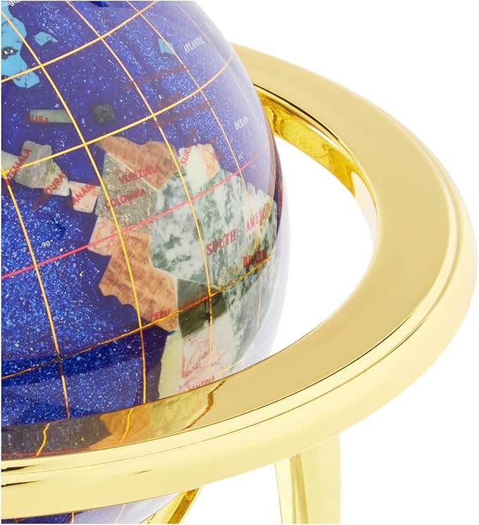 Unique Art 10-Inch Tall Table Top Blue Crystallite Ocean Gemstone World Globe with Gold Tripod Stand