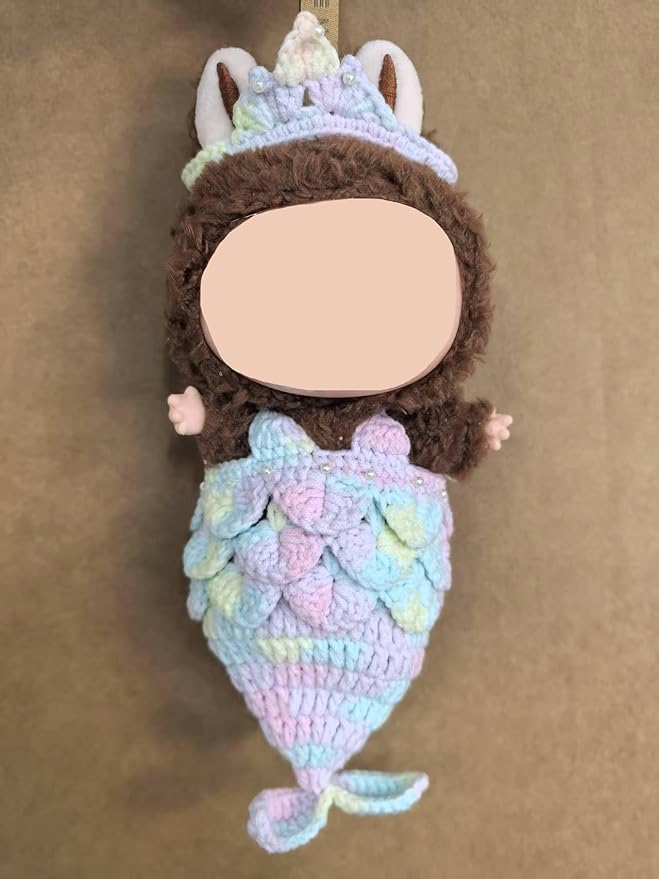 Clothes for Labubu Doll,Clothes for Doll Accessories,Hand-woven Bikini Mermaid Crochet Skirt Set,Summer Mermaid Costume Outfit Suitable for Labubu15&17cm,Dress-Up Accessories for Labubu Doll (color03)