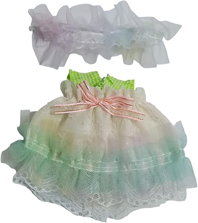 Doll Outfit Clothes Set for 17cm Dolls, Premium Fashion Princess Dress Jumpsuit for Dolls Accessories (NO Doll) (Green Head Flower and Yarn Dress)