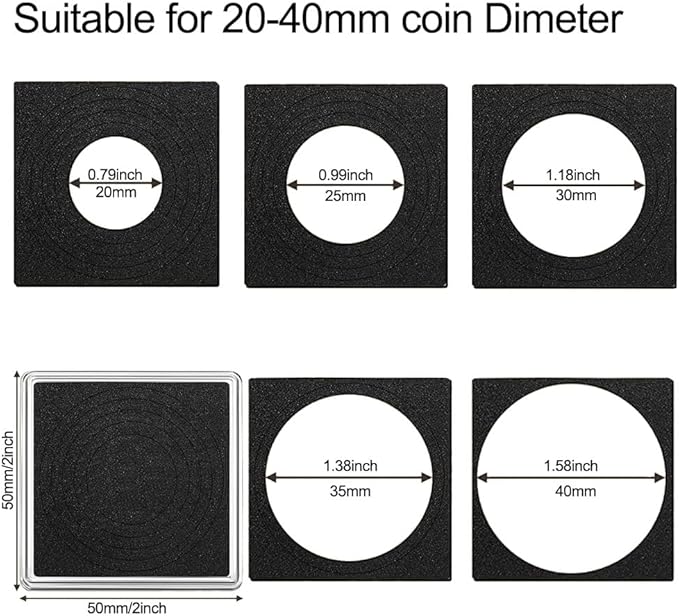 Coin Capsule Coin Snap Holder 2 x 2 Inch Half Dollar Coin Holder, Coin Cases for Collectors Coin Sleeves Collectors for Coin Collection Supplies (Black Foam Gasket, 20)