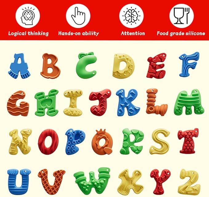 26pcs A-Z Various Letter Fidget Toys Sensory Stone for Kids，Textured Soft Worry Stone for Autism Kids Calming - Fidget Stress Toys for Students Anxiety Relief - Small Prizes Fidget Toys