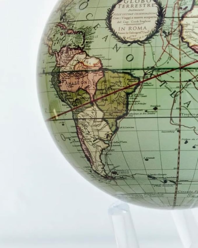 MOVA Antique Terrestrial Globe 4.5" – Green Vintage Map, Solar Powered Rotating Desktop Globe, Classic Decorative Gift