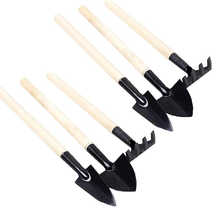 6 Pcs Garden Tools Mini Gardening Kit Plant Potted Flower Gadget Wooden Handles for Transplanting Seedlings, Cultivating and Weeding Flowers and Vegetable Seedlings