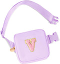 Mini Belt Bag Fanny Pack with Initials Letter Patch Small Crossbody Bags Cute Stuff Birthday Gifts for Teenager Girls Trendy Stuff for Teens - V,Lavender