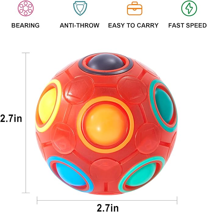 Vdealen Magic Rainbow Puzzle Ball, Fidget Ball Puzzle Brain Teaser Fidget Toy for Boys & Girls- Birthday Party Easter Valentines Christmas Stocking Stuffers for Kids Teen & Adults(Red)