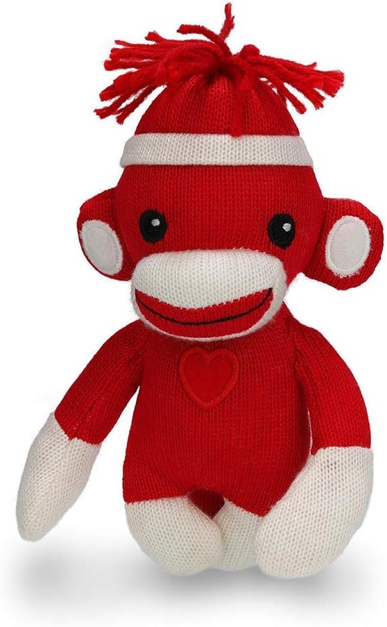 Plushland Adorable Sock Monkey, The Original Traditional Hand Knitted Stuffed Animal Toy Gift-for Kids, Babies, Teens, Girls and Boys Baby Doll Present Puppet 6 Inches (New Red)