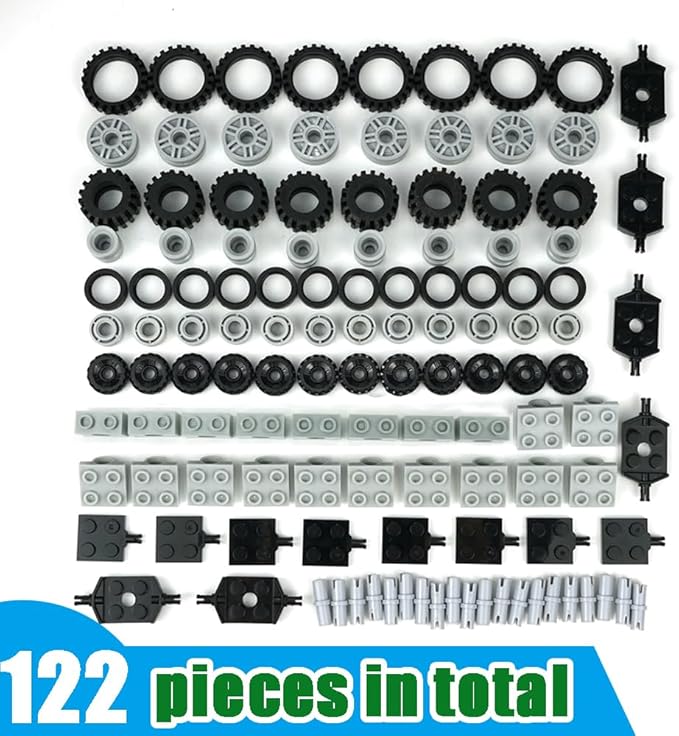 Wheels and Axles Set, Car Parts Chassis Pieces Tires Building Blocks, Compatible with Classic Bricks Toys