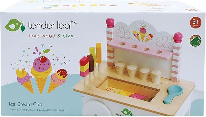 15 Pc Ice Cream Cart - Includes Ice Cream Cones, Popsicles, Scooper and Cart - Made with Premium Materials and Craftsmanship - Encourage Role Play and Develops Social Skills - for Children 3+