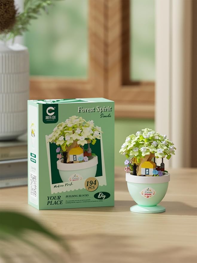 Jade Gardenia Mini Bonsai Tree Micro Building Set Building Toy Plant Cherry Tree Flower Collection Decor for Home Desk Greenery Decoration Building Blocks DIY Creative Gifts