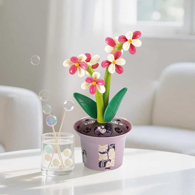 Musical Sunflower Piano Game Machine, Interactive Building Blocks Toy with Watering Can (Orchid)