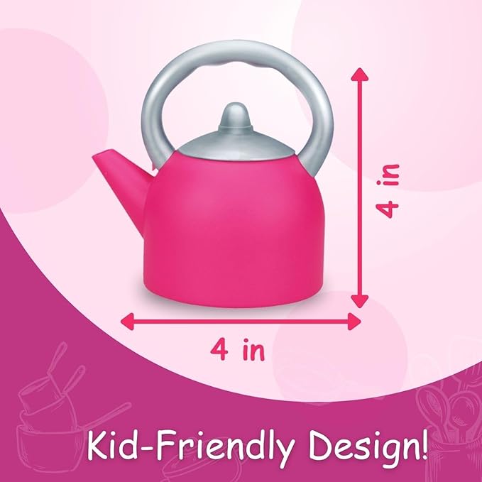 Pink Play Kitchen Cookware Toys Pots and Pans Cooking Utensils Accessories Pretend Playset for Toddlers, Kids, Girls (13 Pcs)