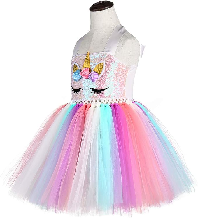 Tutu Dreams Handmade Sequin Unicorn Dress for Girls 1-10Y with Headband Birthday Dance Party Dresses