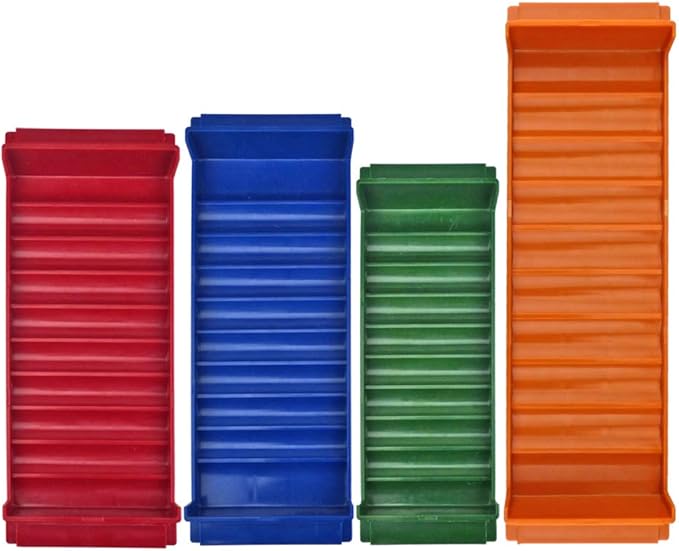 Rolled Coin Storage 4 Tray Set, Color-Coded Heavy Duty Plastic, Assorted Colors