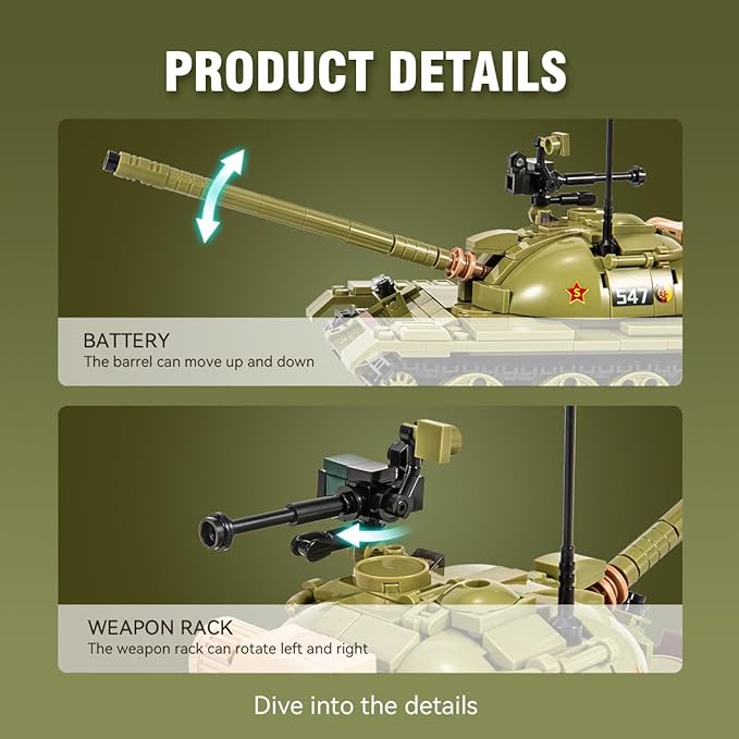 DAHONPA T-54S Medium Tank Army Building Block(604 PCS),WW2 Military Historical Collection Model with 2 Soldier Figures,Toys Gifts for Kid and Adult.
