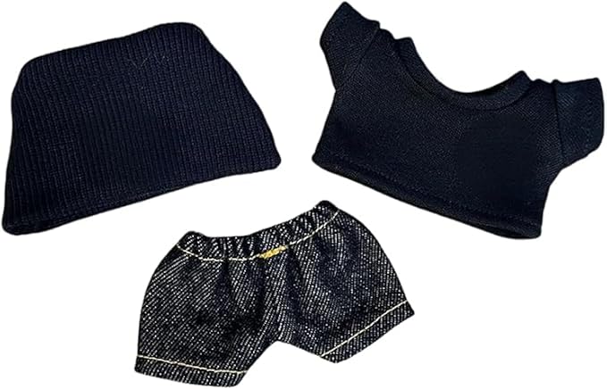 17cm/6.7in Clothes Set for Dolls - Cute Hat & Overalls Outfit, Soft Premium Fabric Dress Up Accessories Suit, Easy On/Off, NO Doll Included (Black Set)