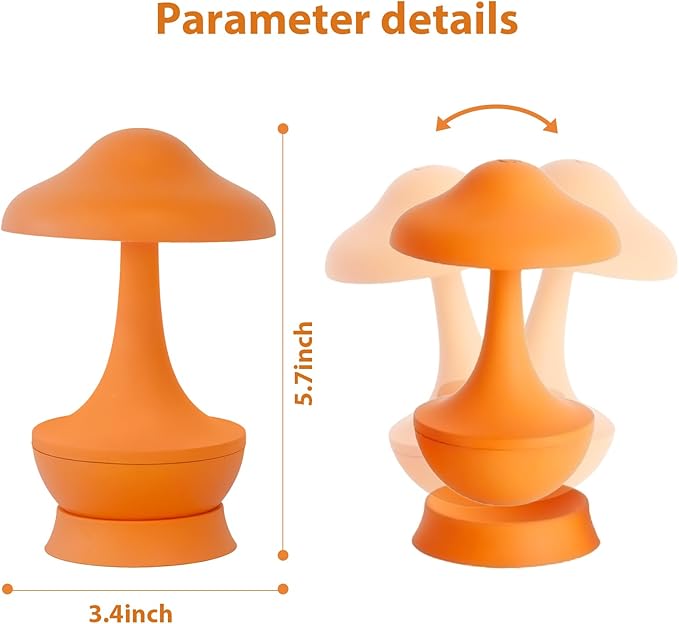 Mushroom Lamp Cordless Table Lamp - Room Decor Aesthetic Night Light for Night Stands and Desk Lamps - Fun and Energy- Night Light with USB Charging Port - Soft Indoor Lighting for Kids (Orange)