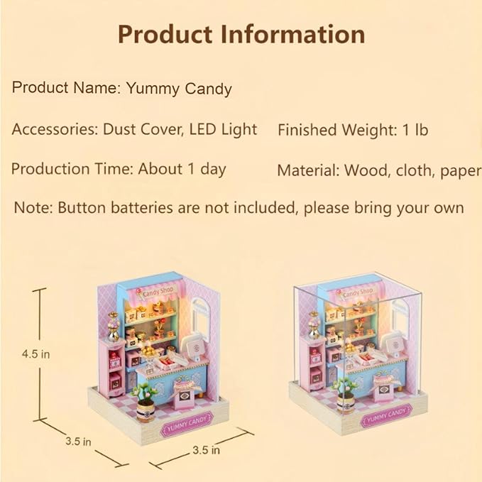 OZJAY DIY Miniature House Kit with Dust Proof Cover, 1:24 Scale Creative Room Mini DIY Wooden Dollhouse Miniature Kit for Adults Teen - Yummy Candy