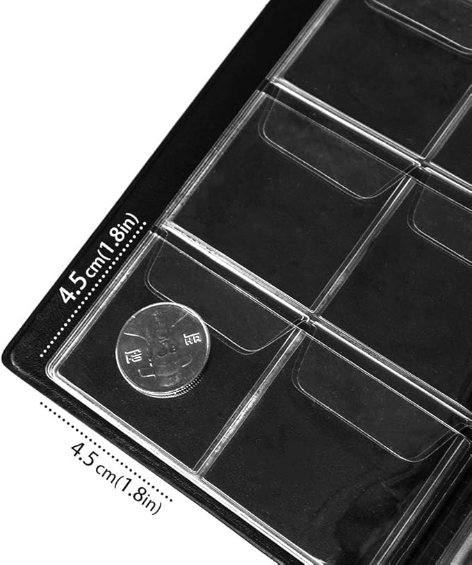 Coin Collection Album 60 Pockets - 4.5x4.5cm/1.8x1.8 inch Coin Holder Book Coin Storage Album Money Penny Pocket for Collectors Black CS0106BK