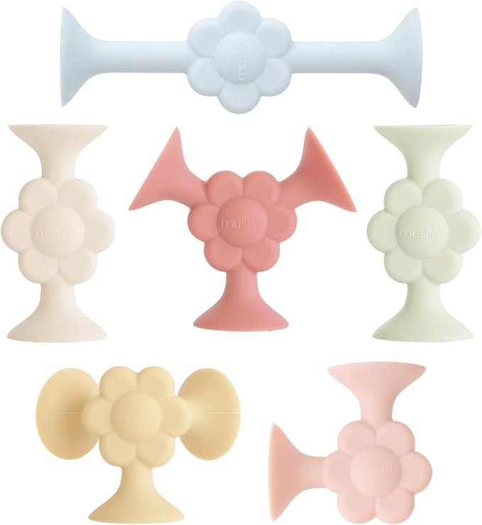 mushie Silicone Suction Builder Toy | 18 pcs for Kids 3 Years+ (Daisy)