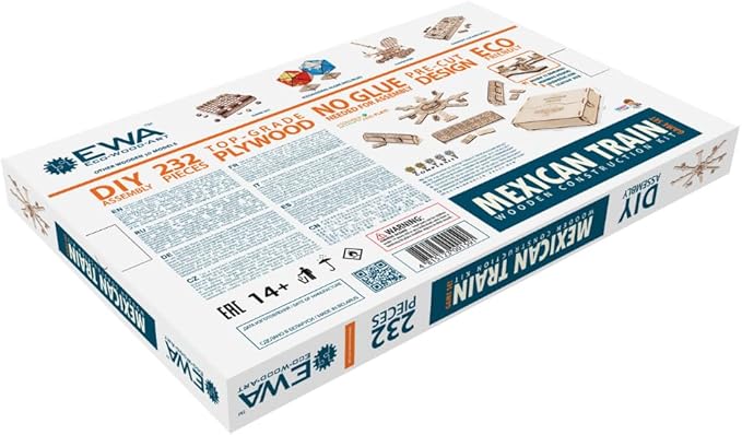 EWA Eco-Wood-Art Mexican Train Domino Game Set - Deluxe Wooden Version with 91 Dominoes, Holders, Locomotives, Station Hub, and Storage Box | Family Board Game