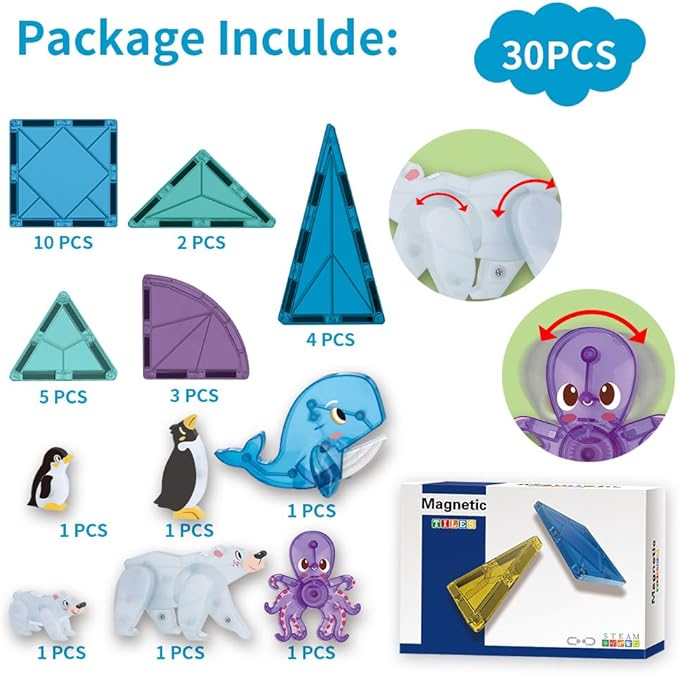 Magnetic Tiles Set Polar Animals Theme Toys, Magnet Tiles Building Blocks Toys for Kids Ages 3+