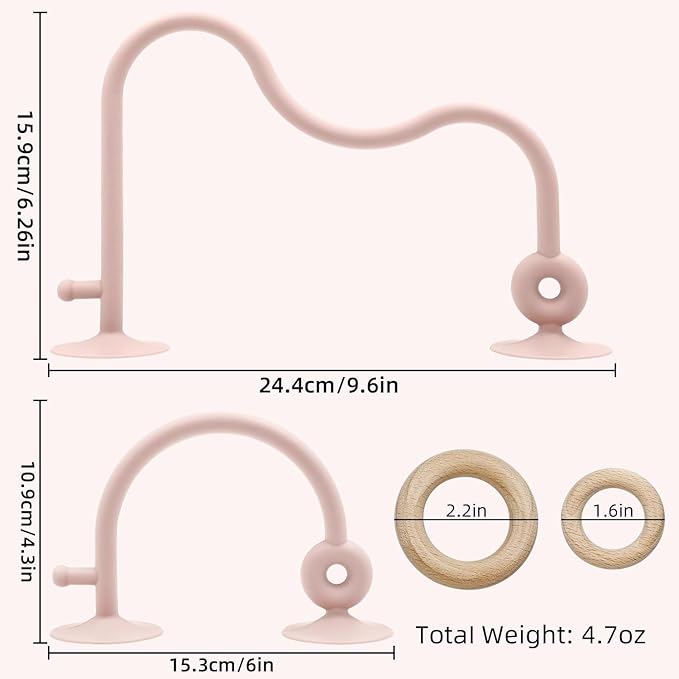Baby Sensory High Chair Suction Toys for Infant Toddlers 6 12 18 24 Months Gifts, Food Grade Silicone String with Oak Loop Montessori Educational Baby Bath Toy (Pink)