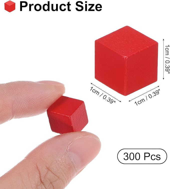 uxcell 300Pcs Wood Blocks for Crafts, 1cm Unfinished Wood Cube Solid Wooden Blank Square Block for DIY Craft Projects Personalized Gifts, Red