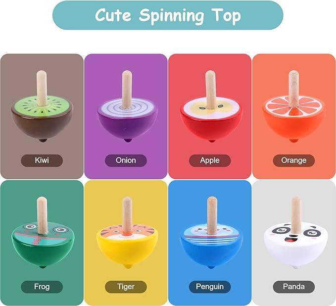 WODI Wooden Spinning Tops, 16 Pcs Wood Novelty Gyroscopes, Kids Handmade Painted Spinner, Kindergarten Toys, Vintage Craft Spin Top, Great Gift for Toddlers Girls Boys