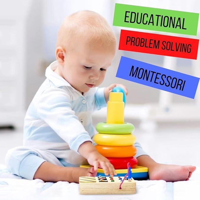 Crown Display Montessori Busy Board for Toddlers - Wooden Sensory Toys for Toddlers - Toys for Autistic Children with LED Light Up Buttons Pluggable Wires Baby Gifts - Educational Learning Fidget Toy
