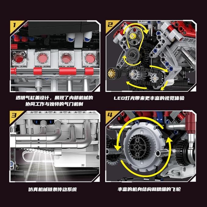 Le Mans Race Car Engine Building Blocks Kit,V8 Engine Model That Work Toy,with Motor & APP Control for 6+ Years Kids Adults (700 Pieces)