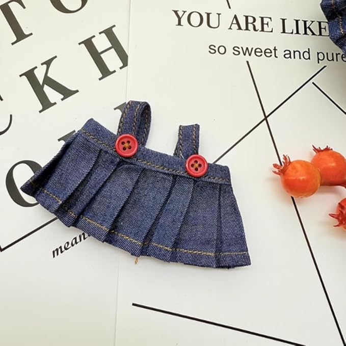 17cm Clothes Set, Cute Hat Unique Pocket Design Overalls Dress up Set(NO Doll), Handmade Clothing Designed for 17cm Doll(Denim Blue)