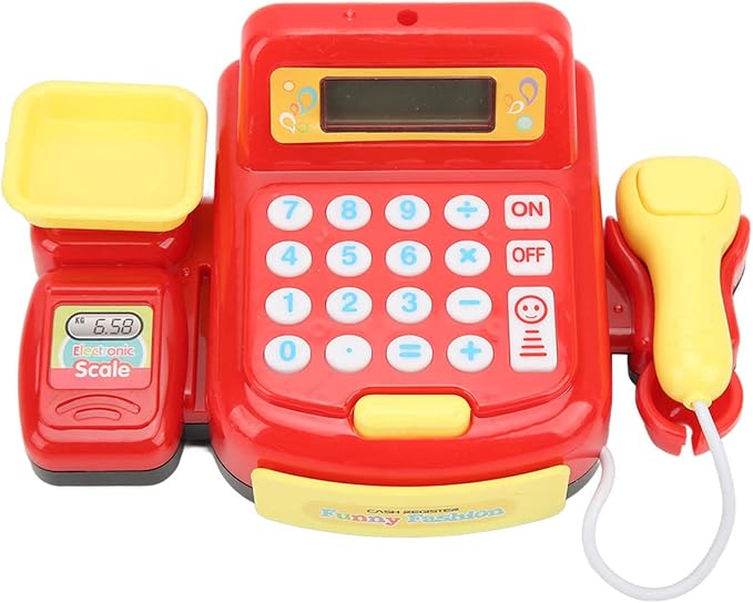 Children Mini Cash Register Toy Cashier Role Play Supermarket Shopping Checkout Money Till Toy Educational Learning Pretend Playset for Kids Girls Boys