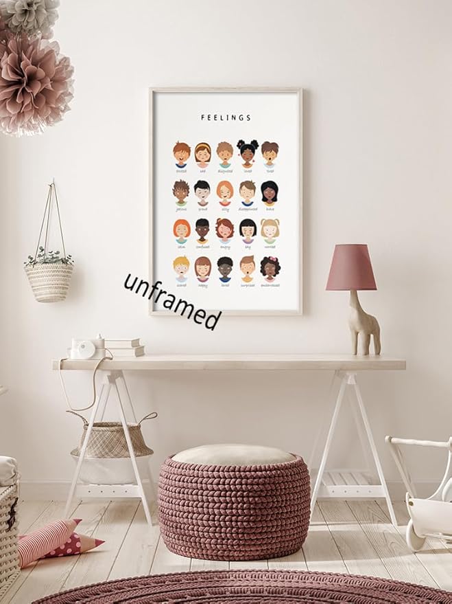 uoyien Feelings Chart And Emotions Poster For kids Mental Health Awareness Canvas Wall Art Special Emotions Faces Calm Corner Prints Classroom Social Worker Office Decor 16x22in Unframed