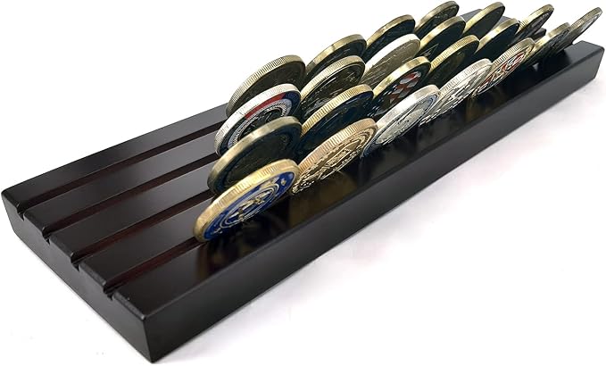 Aomcisi 4 Rows Coin Holder, Military Collectible Challenge Coin Display Holder Stand,Holds 32-36 Coins (Large)