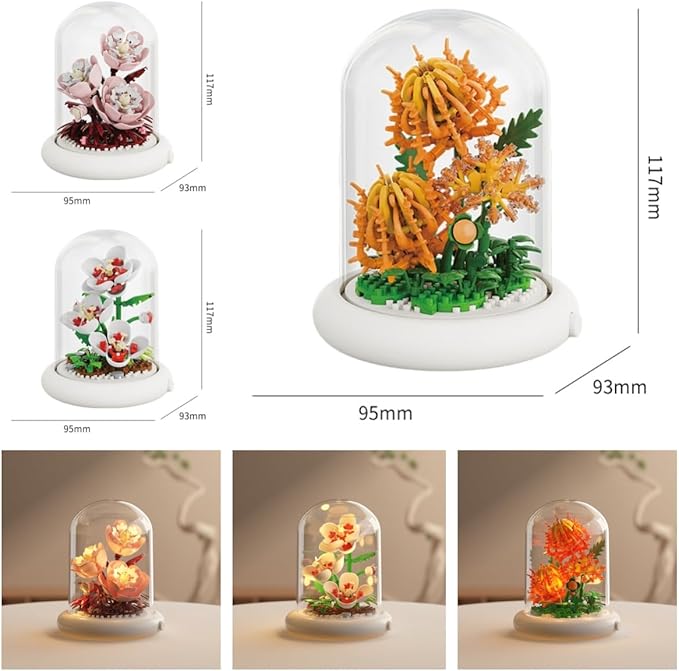 Creative Botanical Micro Blocks with Light Set - 550PCS Artificial Chrysanthemum, Peony and Hibiscus, Perfect DIY Gift for Adults, Teens and Flower Lovers