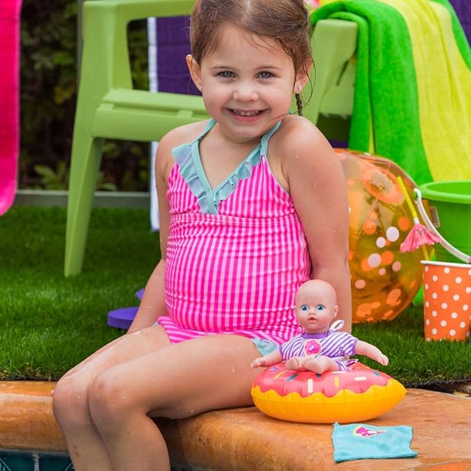Adora Splash Time Babies Collection, 8.5” Baby Doll w/ Sweet Baby Smell, Made in Premium QuickDri Vinyl & Machine Washable, Includes Clothes and Accessories, Birthday Gift For Ages 3+ - Sprinkle Donut