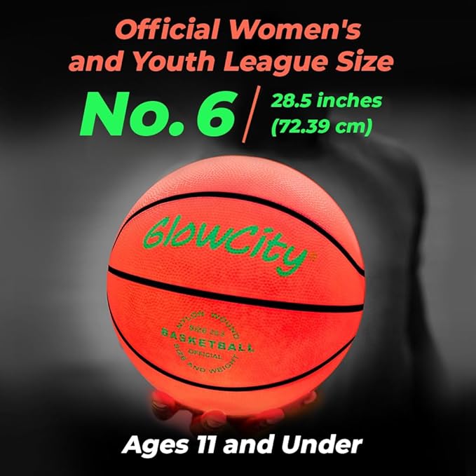GlowCity Glow in The Dark Basketball for Teen Boy - Glowing Red Basket Ball, Light Up LED Toy for Night Ball Games - Sports Stuff & Gadgets for Kids Age 8 Years Old and Up. Great Gift for Boys & Girls