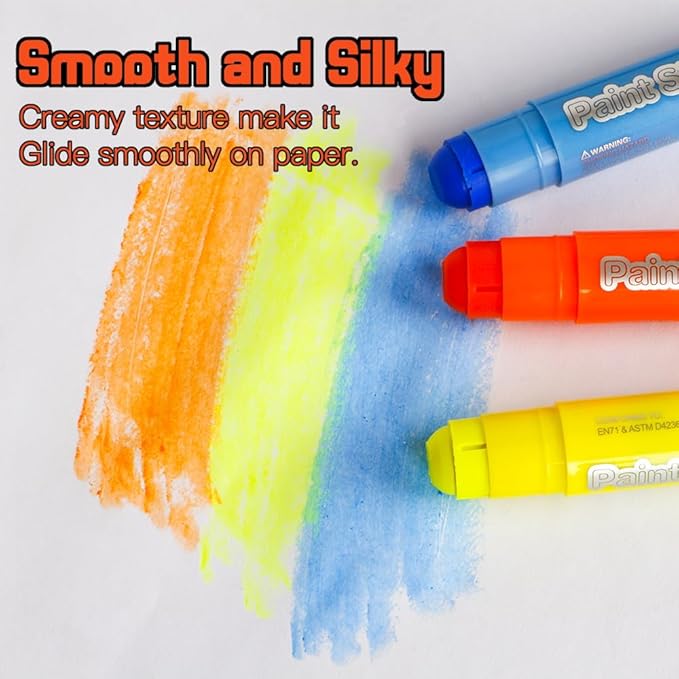 6 Neon Colors Tempera Paint Sticks, Mess Free, Quick Drying, Washable Paint for Kids, Non Toxic for Toddlers