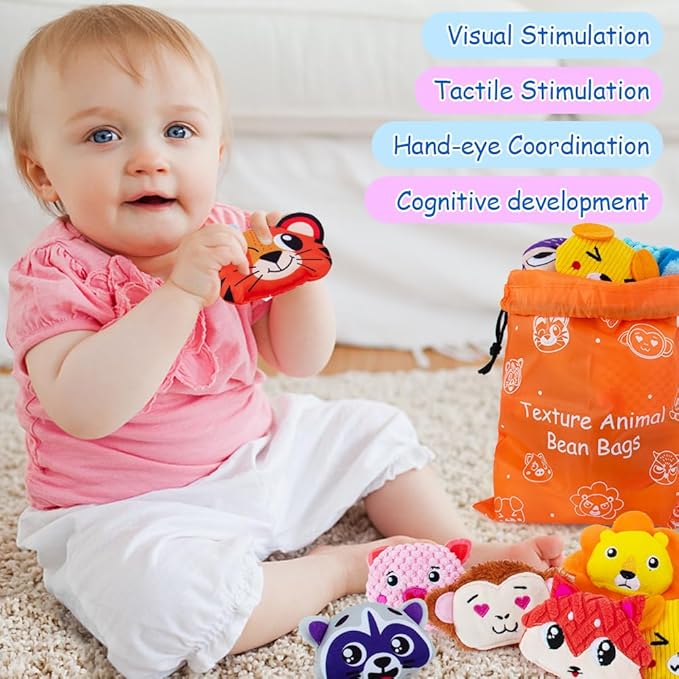 Sensory Bean Bag for Kids 12 Pack,Texture Sensory Beanbags,Sensory Toys for Autism,Cute Animal Beanbags,Sensory Toys for Toddlers Kids Learning,Sensory Play Fine Motor Anxiety Relief