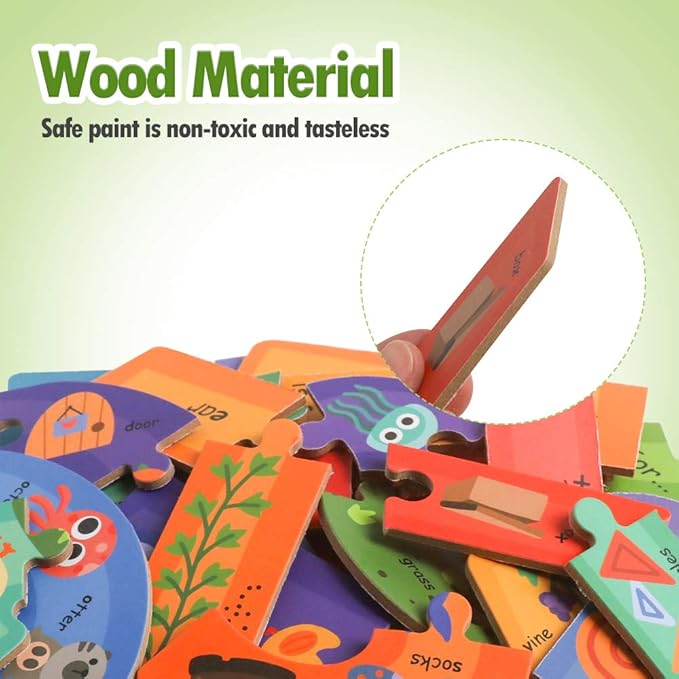 Wooden Jumbo Alphabet ABC Letter Toddler Puzzles Color Shape Animals Recognition Montessori STEM Jigsaw Preschool Learning Educational Toy for Kids 3 4 5 Years Old Boys Girls