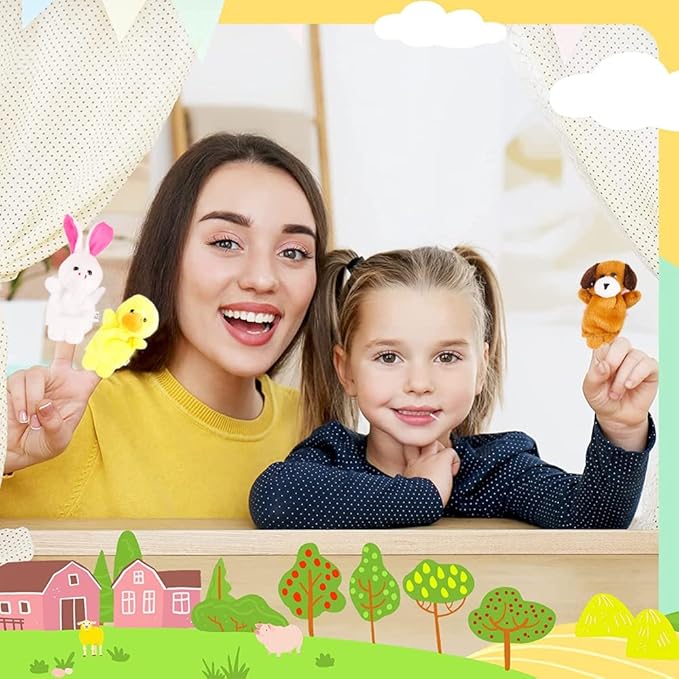 10Pcs Finger Puppets Set - Soft Plush Animals Finger Puppet Toys for Kids, Mini Plush Figures Toy Assortment for Boys & Girls, Party Favors for Shows, Playtime, Schools